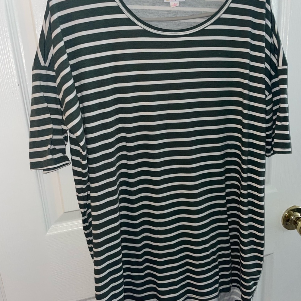 LuLaRoe Green and White Striped Top